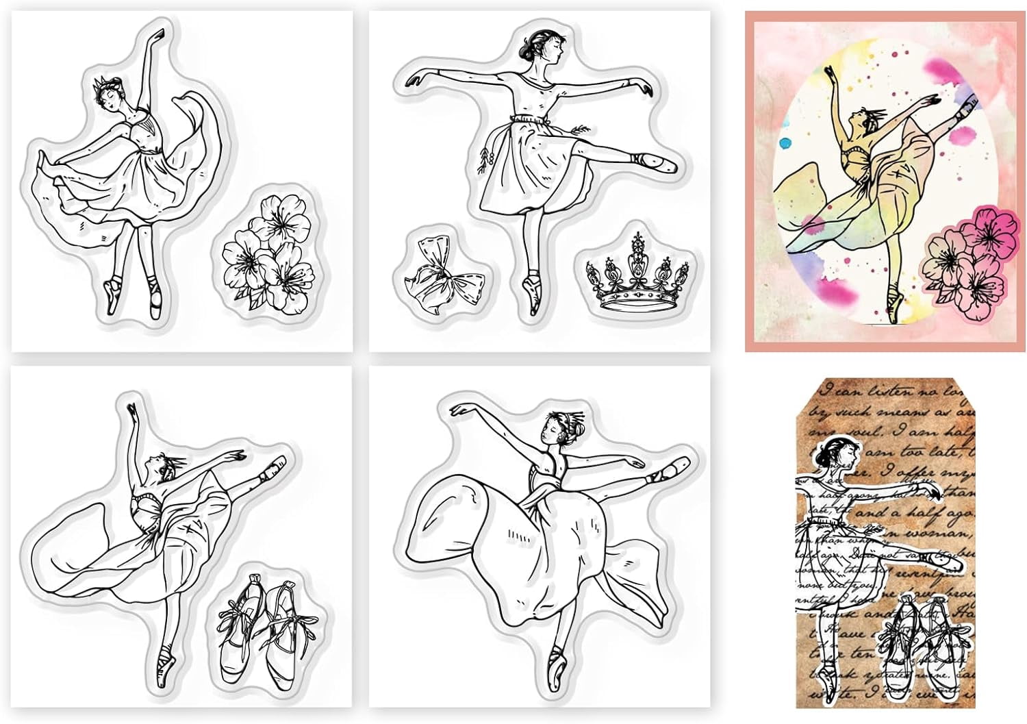 4Pcs Mini Ballet Lady Clear Stamps for DIY Scrapbooking Elegant Ballet ...