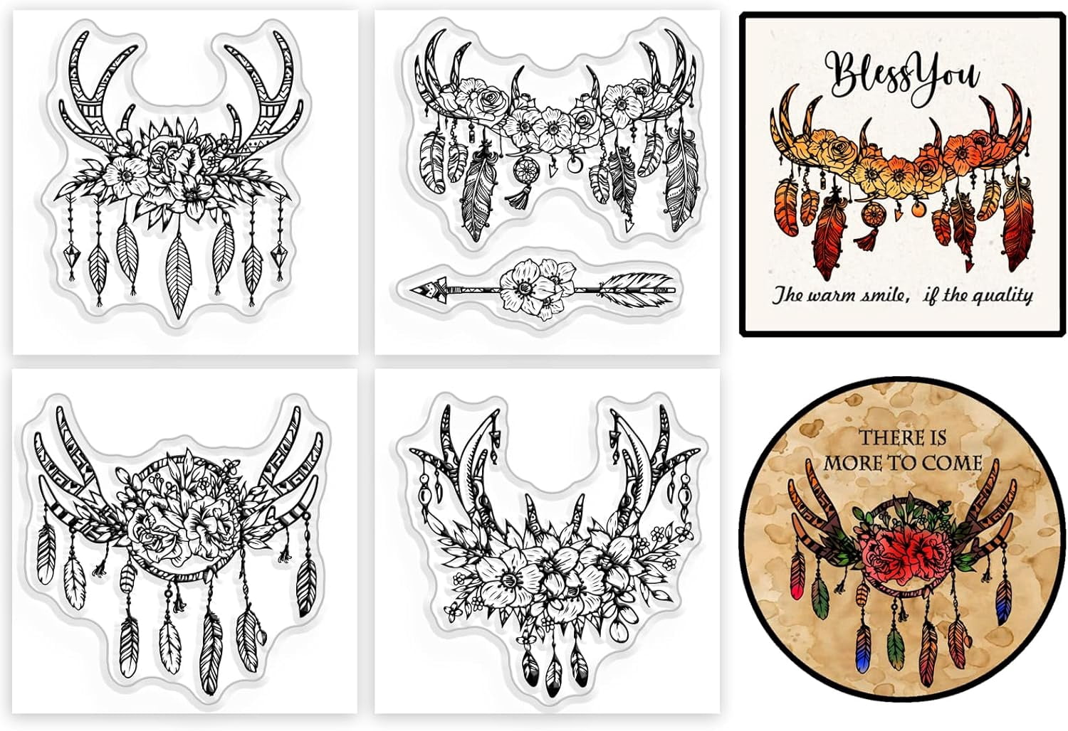 4Pcs Mini Boho Antlers Feathers Hat Clear Stamps for DIY Scrapbooking ...