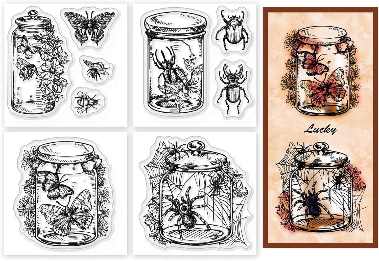 4Pcs Mini Bottle Insects Clear Stamps for DIY Scrapbooking Mini ...
