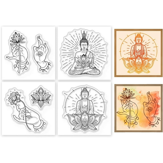 4Pcs Mini Buddha Lotus Clear Stamps for DIY Scrapbooking