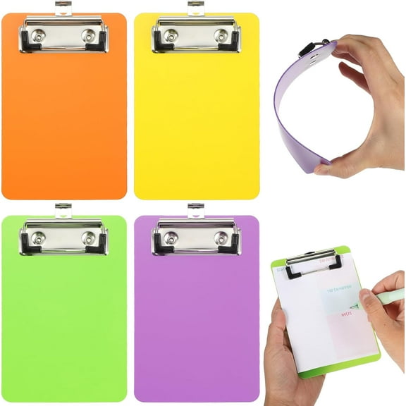 4Pcs Mini Clipboard 4" x 6" Small Clipboard, Memo Notepad Clipboard for Study, Pocket Clipboard Plastic for Menu Work(Orange/Green/Purple/Yellow)