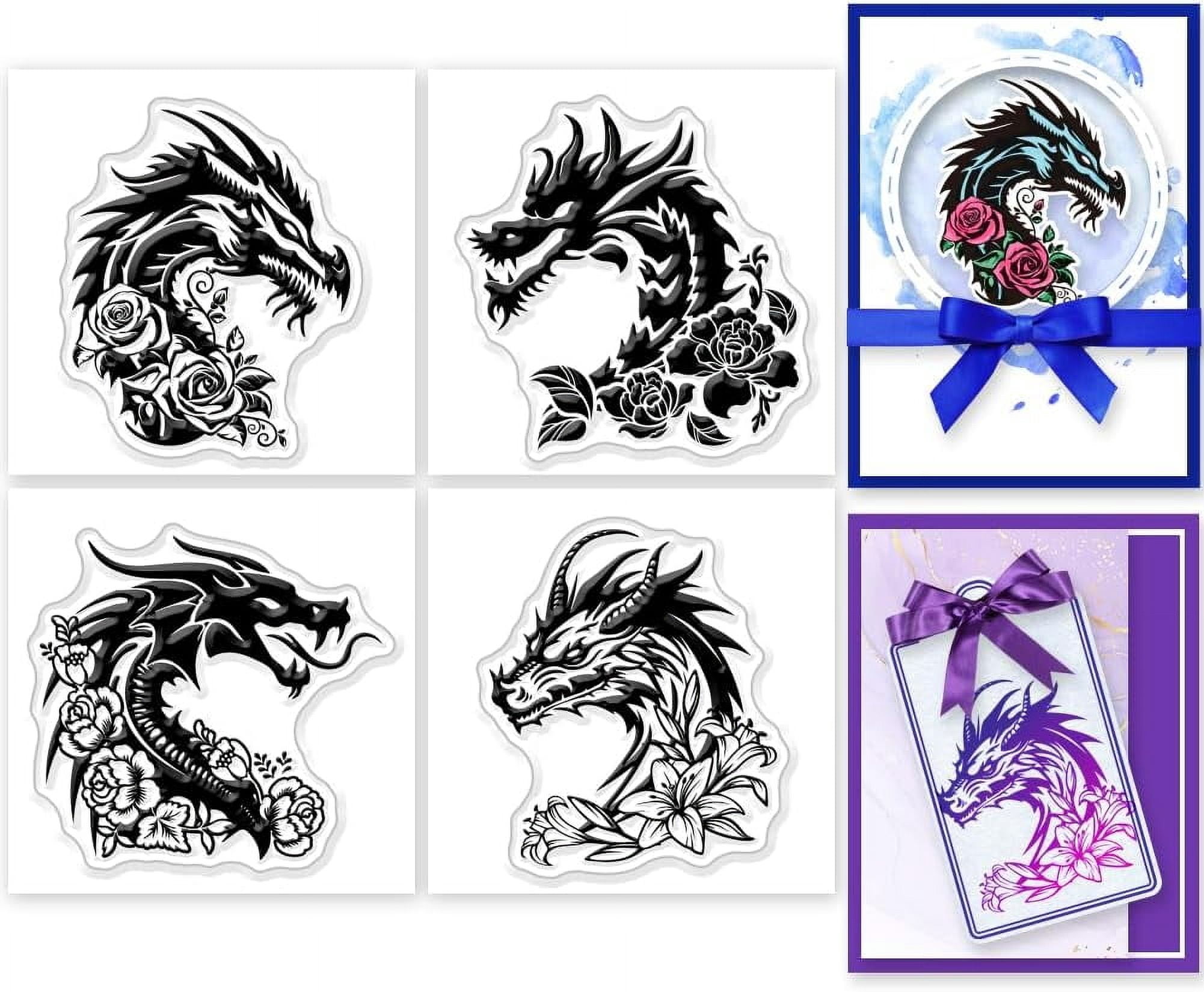 4Pcs Mini Dragon Flowers Clear Stamps for DIY Scrapbooking Silicone ...