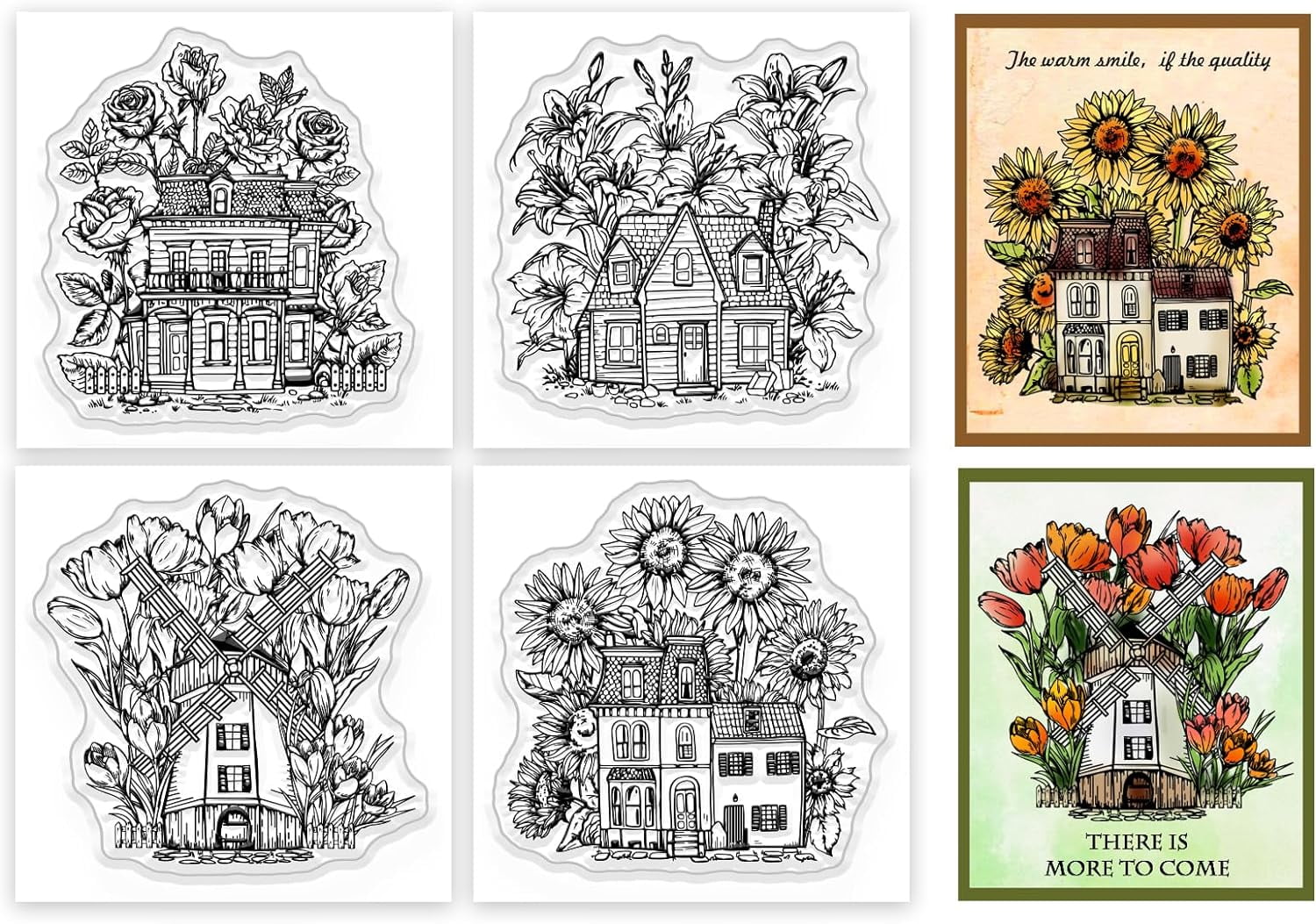 4Pcs Mini Flowers House Clear Stamps for DIY Scrapbooking Mini Plants ...