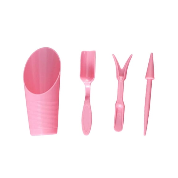 4Pcs Mini Gardening Tool Set With Soil Scoop & Shovel & Rake & Dibber Durable Planting Kit For Succulents Indoor Houseplants(Pink-14.5Cm)