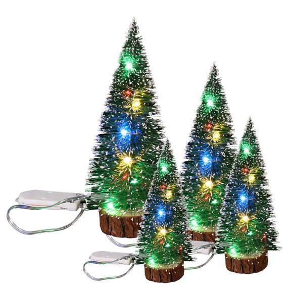 4Pcs Mini LED Christmas Tree, Bottle Brush Tree, 4 Sizes Small Pine Tree with Wooden Bases for Xmas Holiday Party Home Tabletop Tree Decor