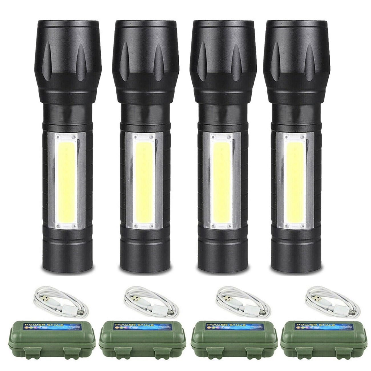 4Pcs Mini LED Flashlight USB Rechargeable Camping Hiking Work Light