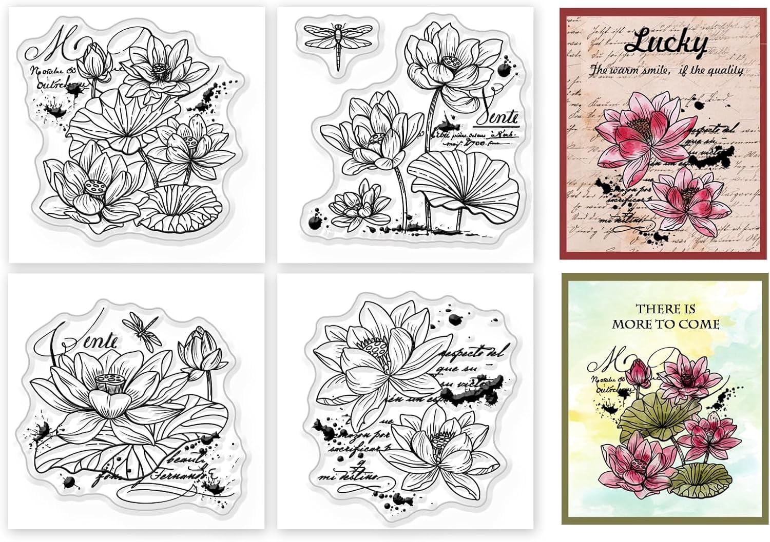 4Pcs Mini Lotus Clear Stamps with Words for DIY Scrapbooking Mini Water ...
