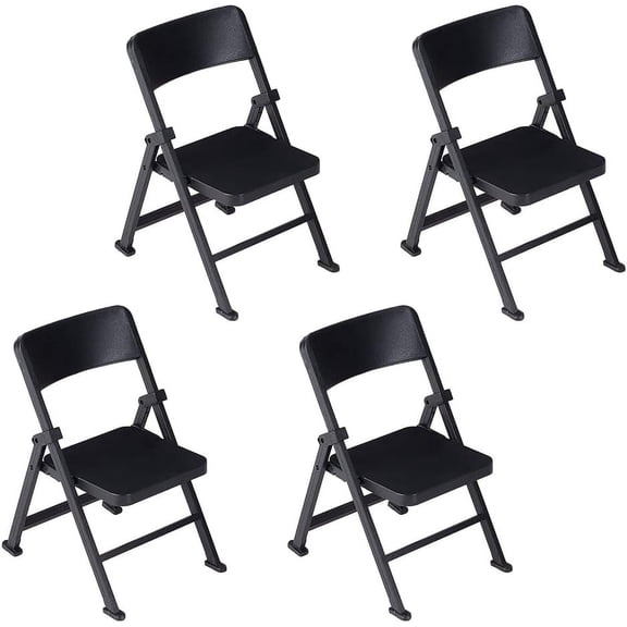 4Pcs Mini Plastic Foldable Chair 2.9x2.4x3.8 Inch Black Foldable Chair for Action Figure Accessories Miniature Furniture for 12 Inch Action Figure Minihouse Decoration Black
