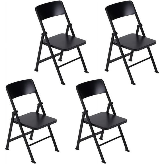 4Pcs Mini Plastic Foldable Chair 3.7x3.3x4.2 Inch Black Foldable Chair for Action Figure Accessories Miniature Furniture for 12 Inch Action Figure Minihouse Decoration DIY