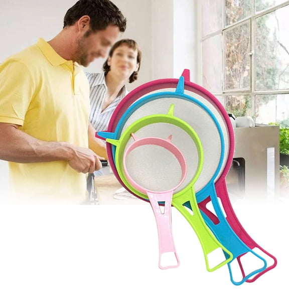 4Pcs Mini Plastic Mesh Strainer Set Solid-Liquid Separator for Home Use, Ideal for Soymilk, Flour, and Funnel Filtration Plastic Sieve Set, Kitchen Mesh Scoop, Food Strainer Basket Filter(Multicolor)