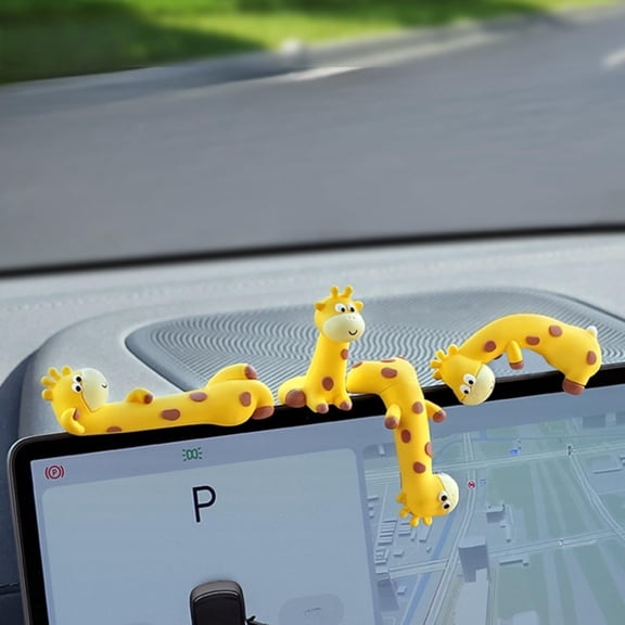 4Pcs Mini Resin Giraffe Figurines - Funny Computer Monitor Decor & Car Rearview Mirror Ornament, Cute Office Desk Decor & Car Dashboard Decor