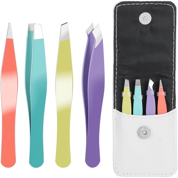 4Pcs Mini Tweezer Set, Best Tweezers For Eyebrows, Eye Lash Tweezers with Travel Storage Pouch, for Women & Men Eyebrow Eyelash Ingrown Hair Splinter and Facial Hair Removal