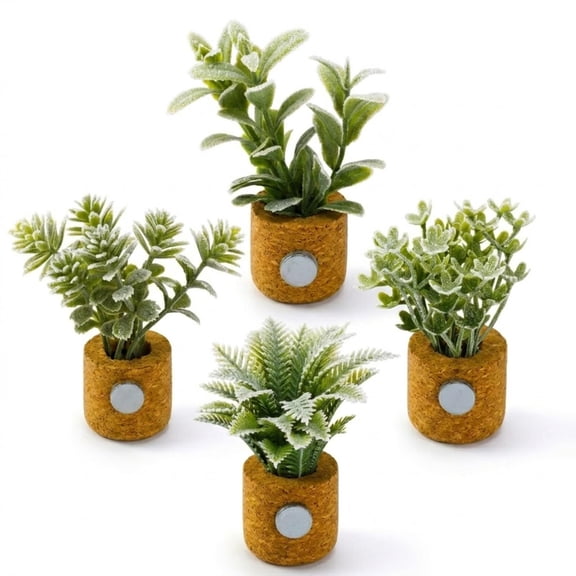 4Pcs Mini Vase Fridge Magnets with Fake Plants, Cute Refrigerator Magnets for Kitchen & Home Decor
