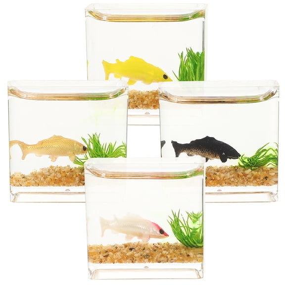 4-Pack Mini Fish Tanks for Home Decoration, Small Plastic Aquariums, Miniature Aquarium Ornaments and Decorative Fish Bowls
