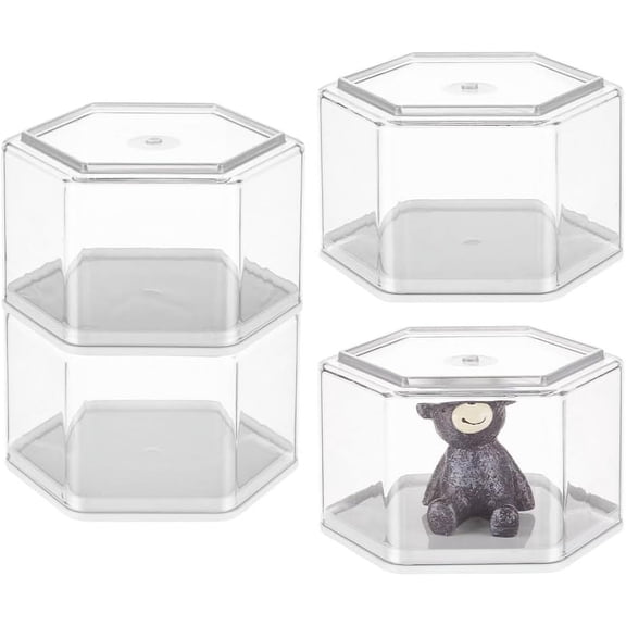 4Pcs Minifigures Display Case 3.3x3.7x2.2 Inch Hexagonal Column Collectible Display Box Clear Display Case for Minifigure Showcase for Minifigure Storage Display Clear DIY