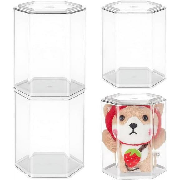 4Pcs Minifigures Display Case 3.3x3.7x4.4 Inch Hexagonal Column Collectible Display Box Collection Minifigure Storage Clear Display Case for Minifigure Showcase for Minifigure Storage Display Clear