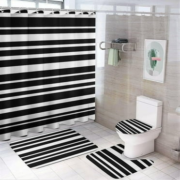 4Pcs Modern Black Glitter Marble Shower Curtain Sets, Bathroom Set Decor with Non-Slip Bath Mat, Toilet Lid Rug and Contour Mat, 72 x 72inch