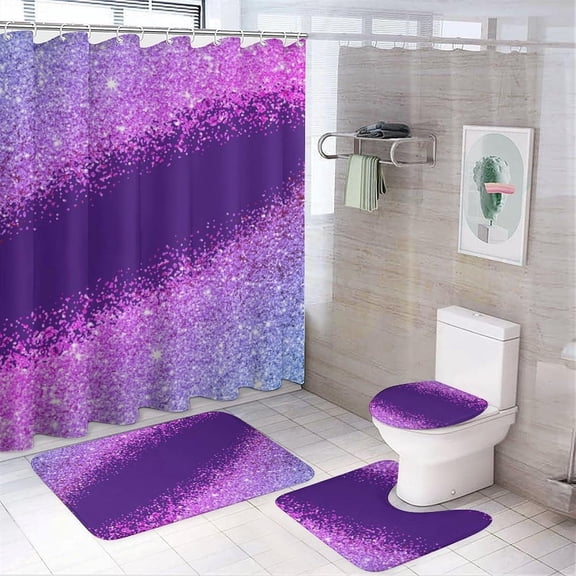 4Pcs Modern Black Glitter Marble Shower Curtain Sets, Bathroom Set Decor with Non-Slip Bath Mat, Toilet Lid Rug and Contour Mat, 72 x 72inch