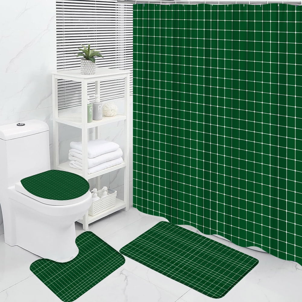 4Pcs Modern Geometric Shower Curtain Striped Simple Square Abstract