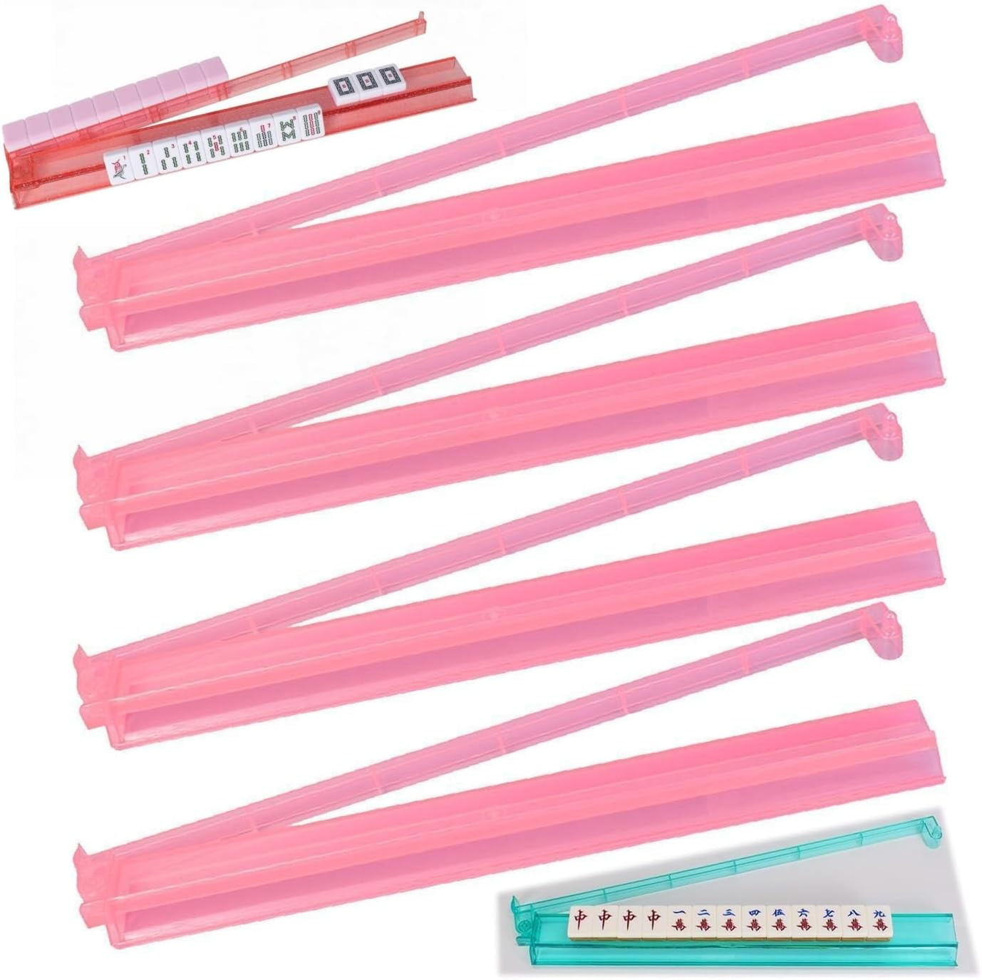 4Pcs Modern Mahjong Rack & Pusher Combo, Mahjong All-in-One Tile Rack & Pusher, Multicolor Acrylic Mahjong Rack & Pusher Combo, Clear Combo Rack (Pink)