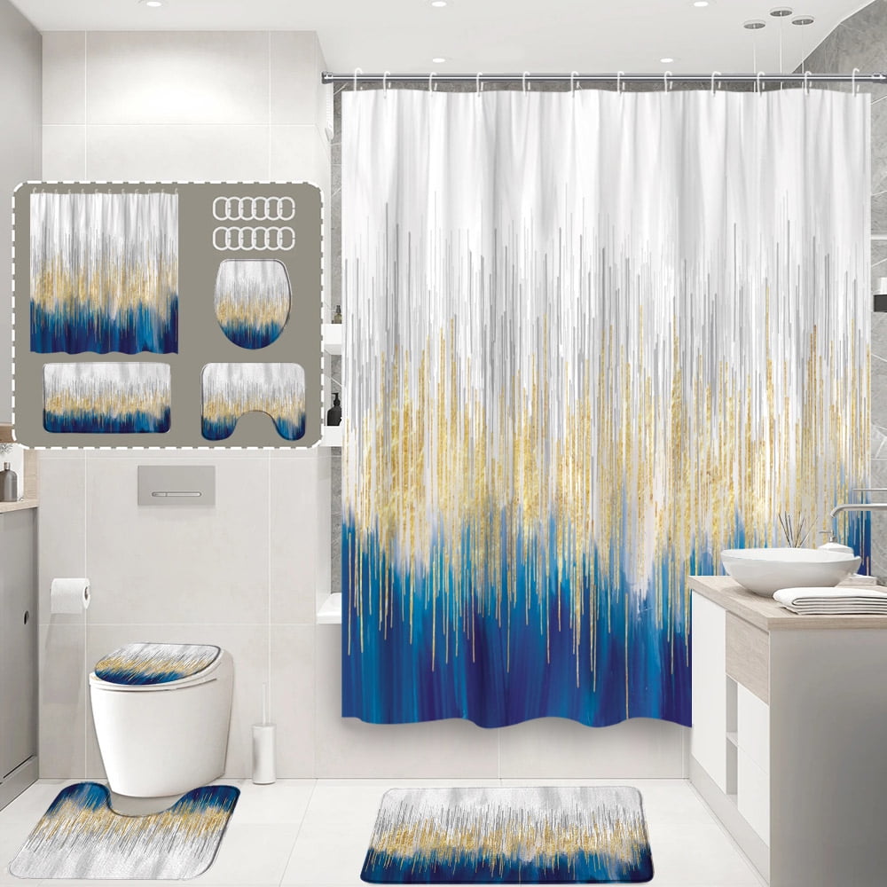 4Pcs Modern Striped Shower Curtain Abstract Lines Creative Colorful Art