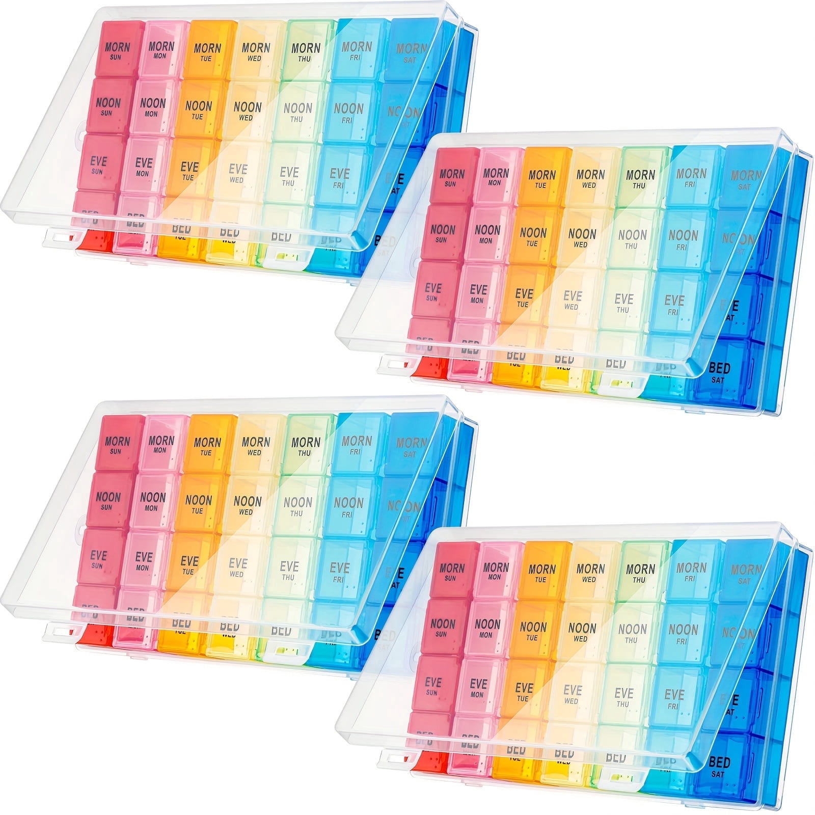 4Pcs Moisture-Proof Monthly Pill Organizer, Medicine Box, Travel Pill Box, 7 Day Pill Organizer, 4-Times-A-Day, BPA-Free Plastic, for Travel Daily Medication Management & Hold Vitamins/Fish Oils