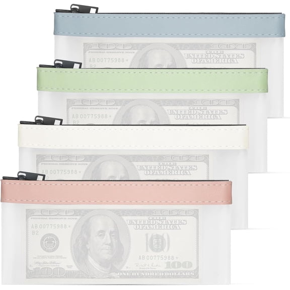 4Pcs Money Bags with Zipper,Happon Money Pouch Cash Envelopes Bank Bag,Clear Money Organizer Money Envelopes for Cash,Multi-Purpose Cash Organizer Cash Holder Cash Wallet for Money Coin Tool