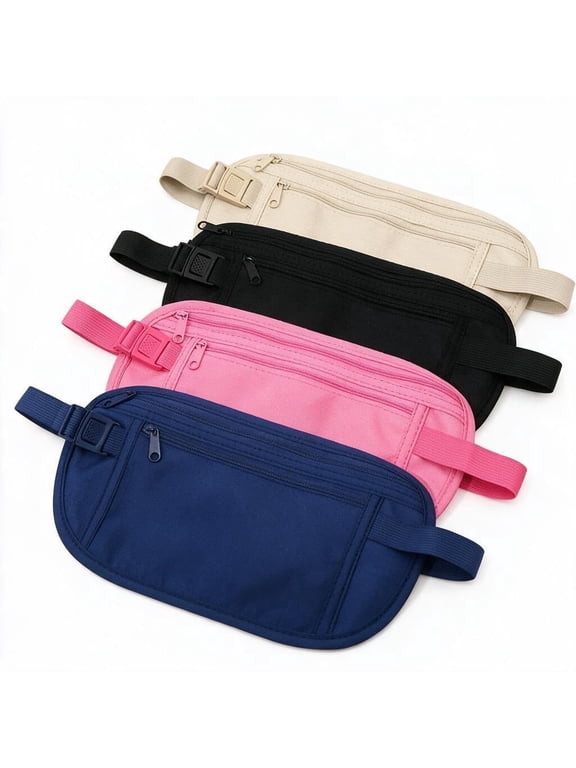 4Pcs Money Belt, Nylon Fanny Pack Hidden Belt Bag with RFID Blocking for Women Men, Anti-theft Waist Pack Under Clothes with Adjustable Buckle for Travel, Running, Hiking, Cycling