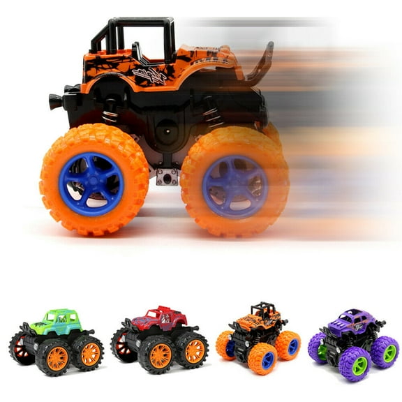 4Pcs Monster Truck Toys Friction Powered Toy Cars Push and Go Vehicles for Kids
