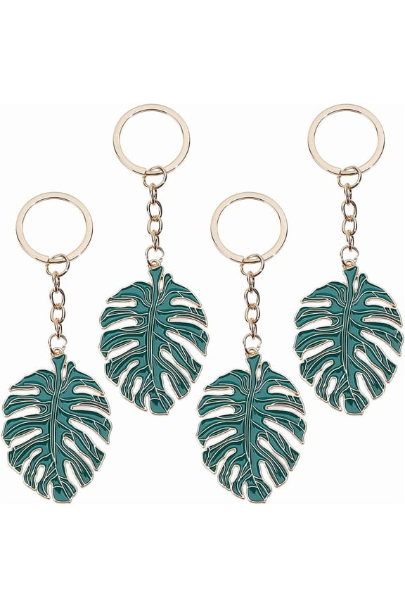 4Pcs Monstera Leaf Key Chain Green Plant Keychain Summer Tropical Palm Leaves Alloy Enamel Hanging Pendant Charm Keychains