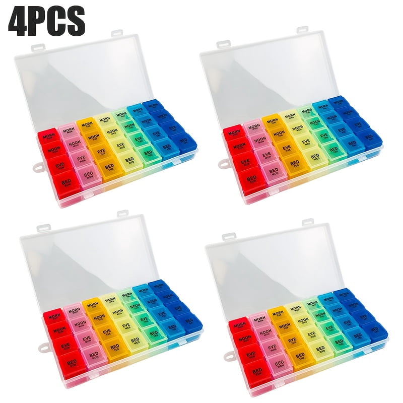 4Pcs Monthly Pill Organizer, Pill Organizer 4 Times A Day, 30 Day Moisture-Proof Pill Storage Box, Plastic Material, 10.2×5.5×1.4Inch, Portable Medicine Organizer for Daily, Travel Use
