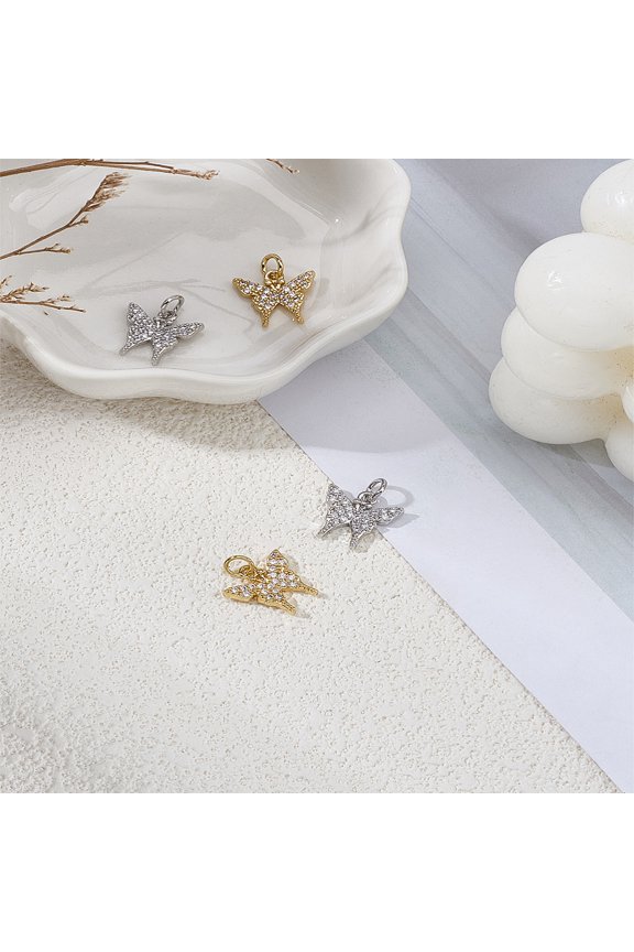 4Pcs Moon Butterfly Charm Brass Micro Pave Cubic Zirconia Charm