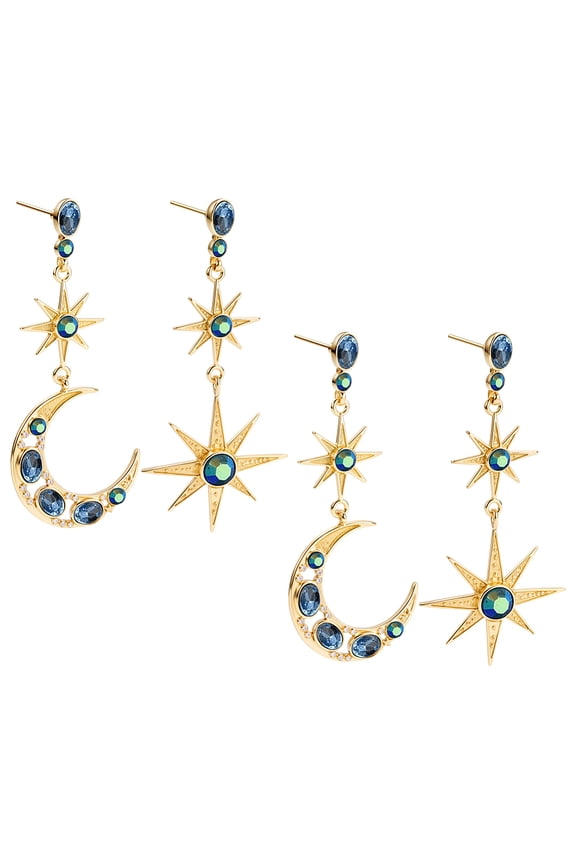 4Pcs Moon Star Earrings Moon Star Dangle Drop Planet Earrings Rhinestone Long Stud Earring Celestial