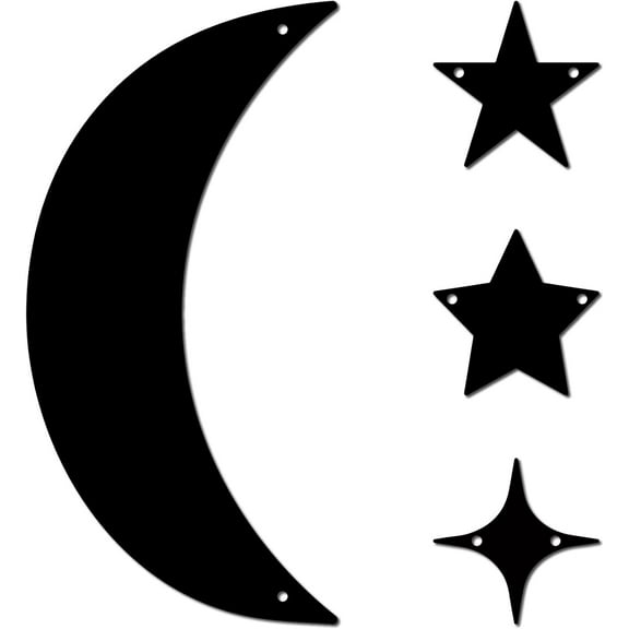 4Pcs Moon Stars Wall Decor Metal Moon Wall Art Decor Iron Black Wall Hanging Decor Silhouette for Home Bedroom Living Room Bathroom Kitchen Office Garden Hotel Wall Ornaments DIY
