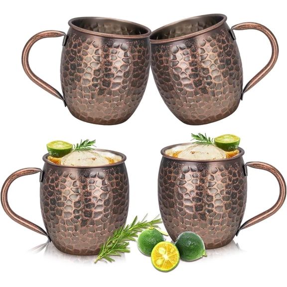 4Pcs Moscow Mule Copper Mugs with 304 Stainless Steel Lining, Multipurpose Cups for Wine Beer Cold Drinks, Bar Party Drinkware & Holiday Gifts