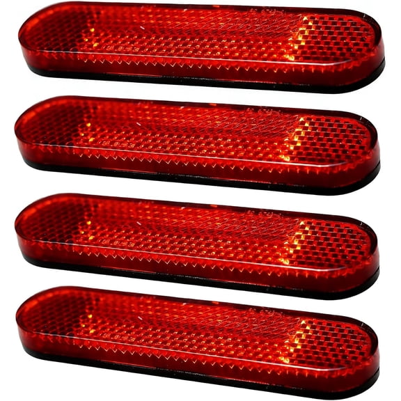 4Pcs Motorcycle Bike Reflectors, Red Stick-on Reflective Strips for Gate Posts, Stick-on Rectangular Wall Reflectors for Driveway, Warning Reflector for Trucks Bicycle Trailers