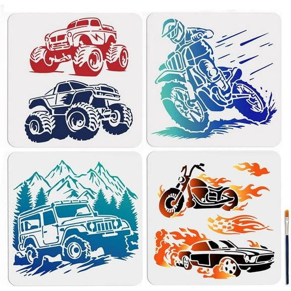 4Pcs Motorcycle Off-Road Stencil 11.811.8inch Mountain Bike Flames Fire Car Stencils with Paint Brush Racing Flame Templates