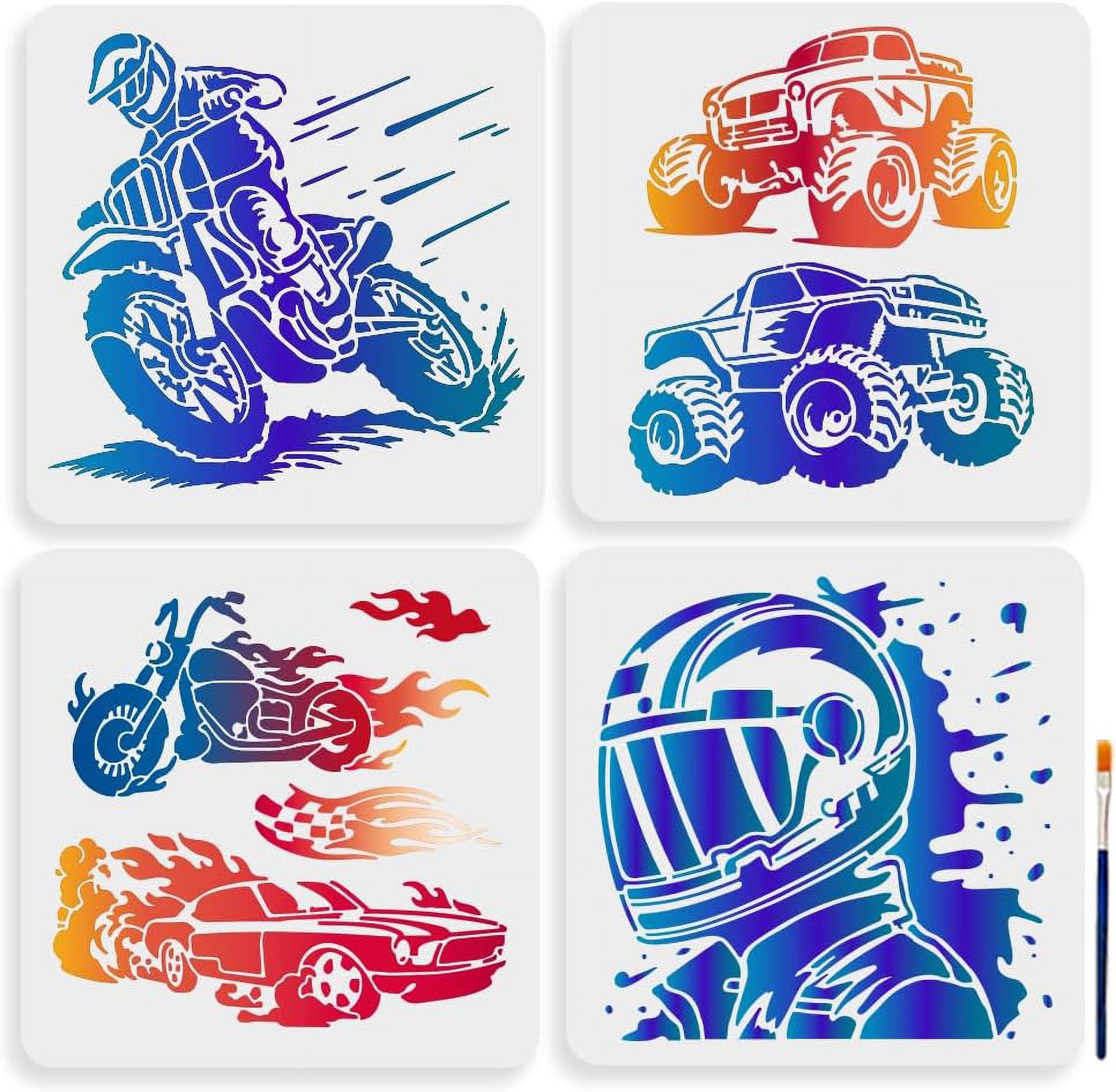 4Pcs Motorcycle Racing Stencil 11.8x11.8inches Reusable Racer Helmet ...