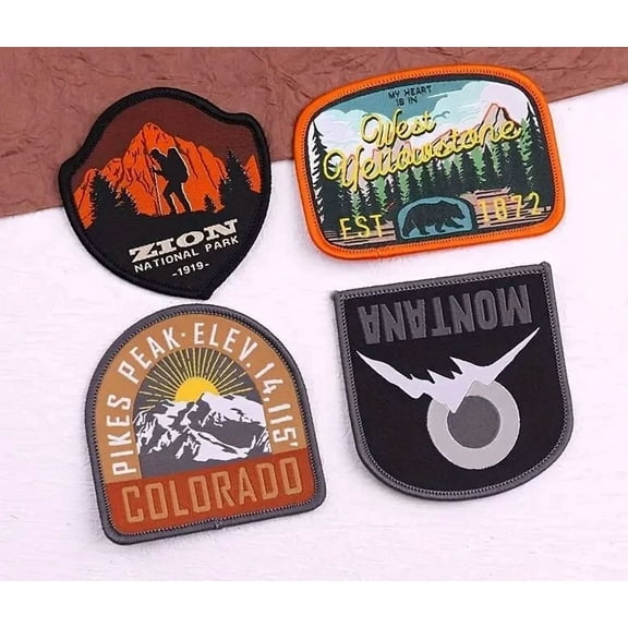 4Pcs Mountain Camping Embroidery Patches On Clothes Diy Sew On Patches