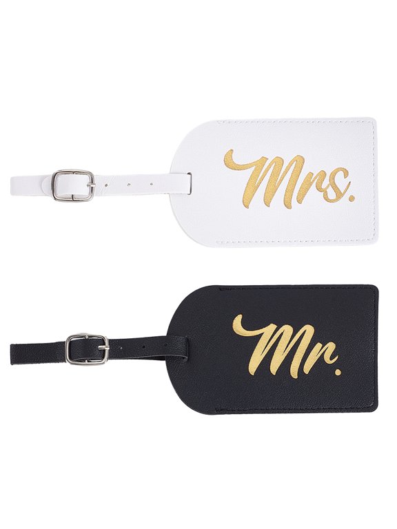 4Pcs Mr and Mrs Luggage Tags 2 Colors Identifiers Privacy Cover ID Label Bride Groom Honeymoon Wedding Tags Travel Gifts for Couples Husband Wife Men Women 205mm DIY