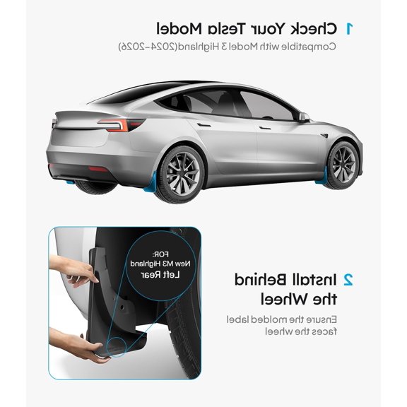 4Pcs Mud Flaps for Model 3 2024-2026, No Drilling Splash Guards, Front and Rear , Black