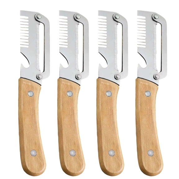 4Pcs Multi-Functional Peeler,3-in-1 Stainless Steel Peeler,Multi-Functional Vegetable & Fruit Peeler for Kitchen with Wooden Handle and Bottle Opener.#27