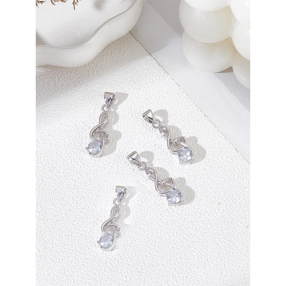 4Pcs Music Note Charm Brass Micro Pave Cubic Zirconia Pendants Retro Pendant Accessories