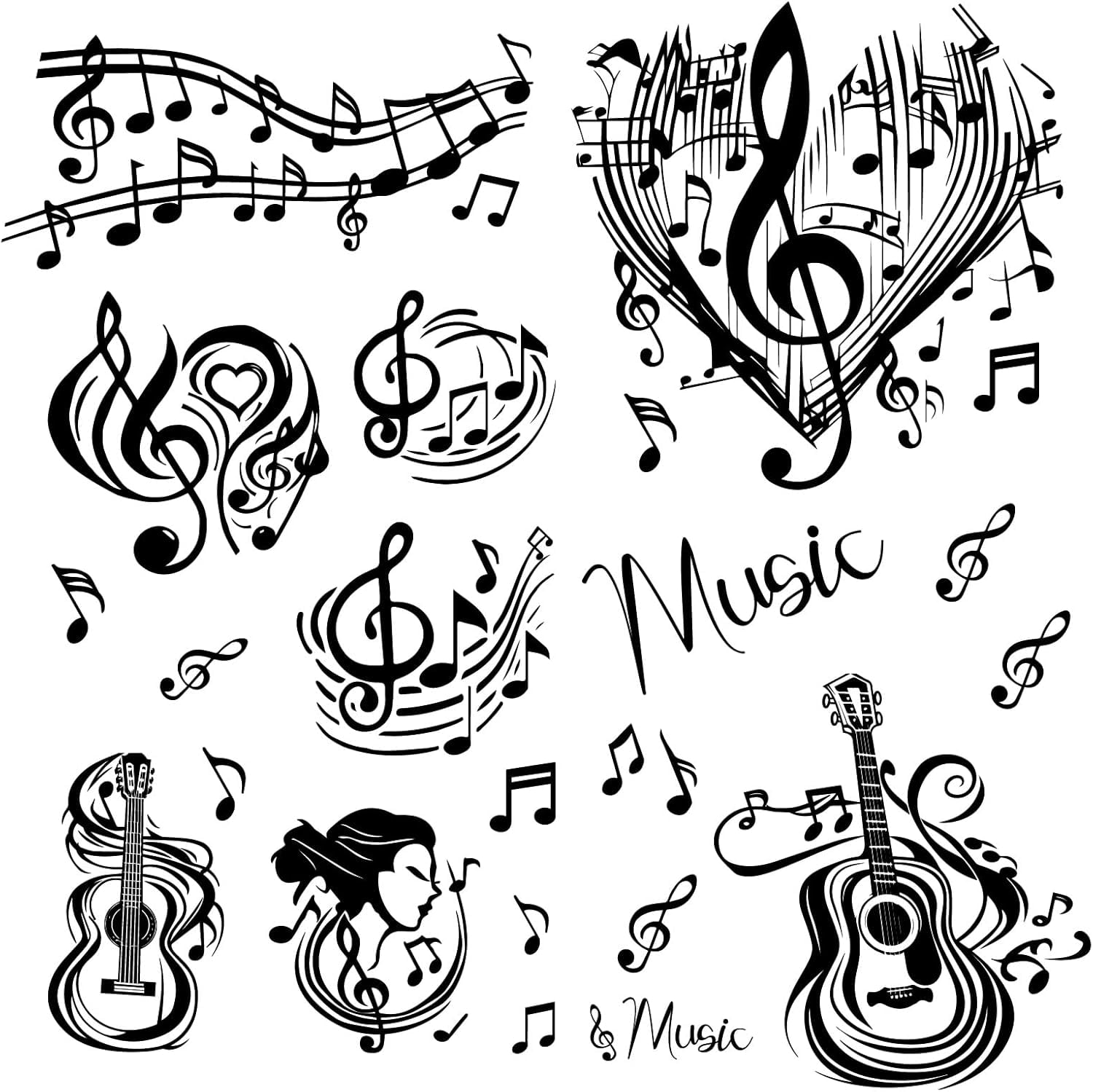 Music Note Wall Block 4Pcs Musical Note Wall Stickers Vinyl Wall Stickers Murals Music ...