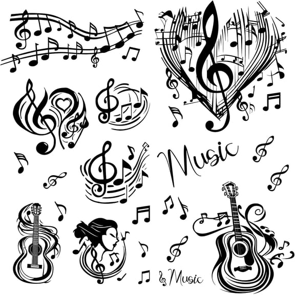 4Pcs Musical Note Wall Stickers Vinyl Wall Stickers Murals Music Wall Decoration Decals Waterproof Self Adhesive Music Symbols Stickers Home Decor Art for Music Studio Bathroom 11.4x8Inch