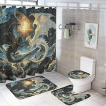 4Pcs Mystical Dragon Shower Curtain Sets, Bathroom Decor Set with Rugs, Bath Mat Retro Mountain Galaxy Fantasy Animal Shower Curtain, 72 X 72 Inch