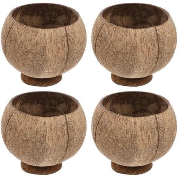 4Pcs Natural Coconut Shell Cups Unique Tropical Dessert Serving Bowls for Summer Parties Beach Luau Celebrations and for Snacks and Beverages$$Home Decor, Kitchen, & Other