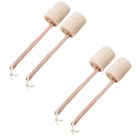4Pcs Natural Exfoliating Loofah Bath Back Brush Loofah Back Scrubber Long Handle for Shower Exfoliating Body Scrubber Luffa Sponge on A Stick for Men and Women, Cleans Hard to Reach Areas