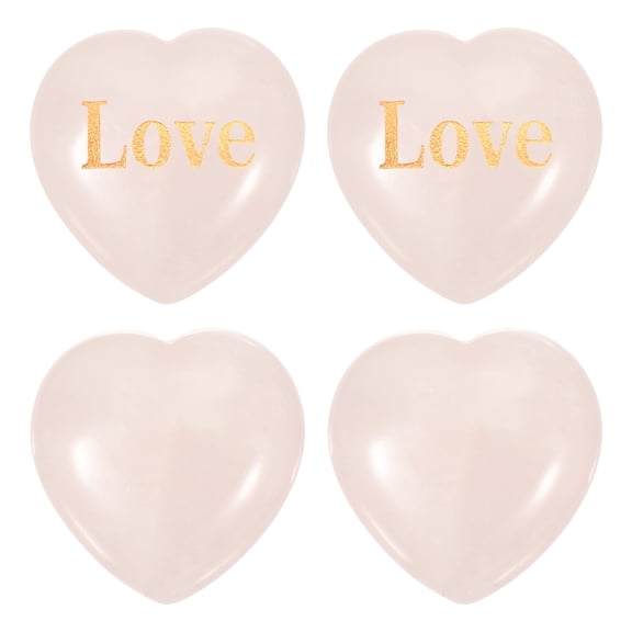 4Pcs Natural Heart Shaped Crystal Stone, 1.2" Love Worry Stone with Inspirational Words, Pocket Rock Anxiety Crystals for Women Stress Gifts Meditation, Pink(Love)