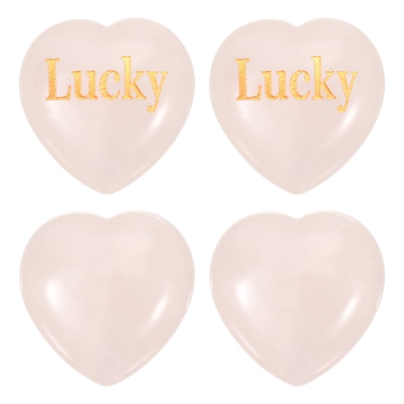 4Pcs Natural Heart Shaped Crystal Stone, 1.2" Love Worry Stone with Inspirational Words, Pocket Rock Anxiety Crystals for Women Stress Gifts Meditation, Pink(Lucky)